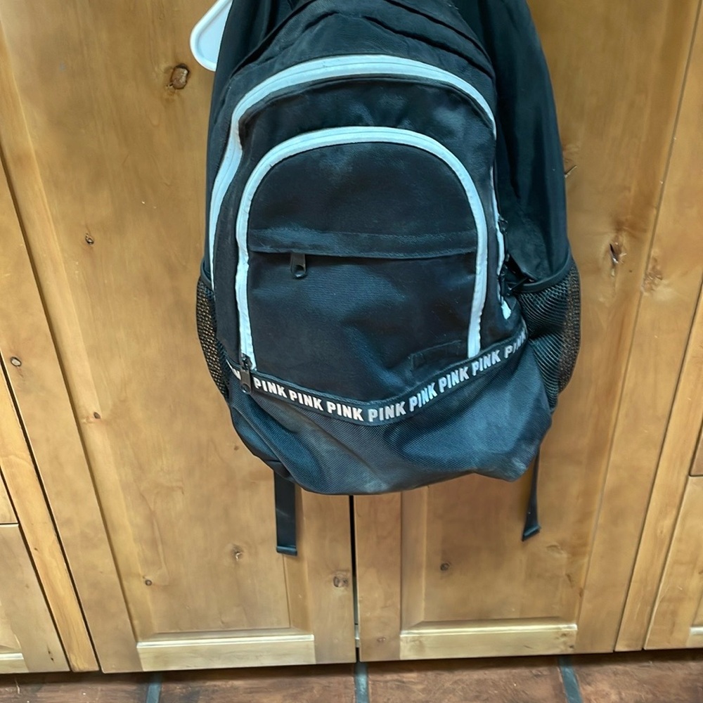 PINK Victoria's Secret Black and Pink Backpack with Padded Straps